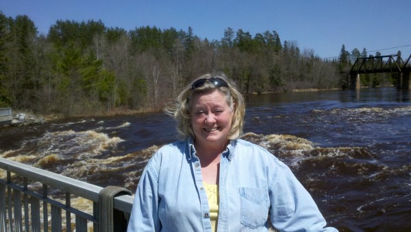Rosalyn enjoying the rushing Big Fork River!