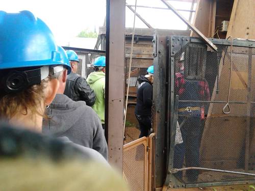 mine going into elevator