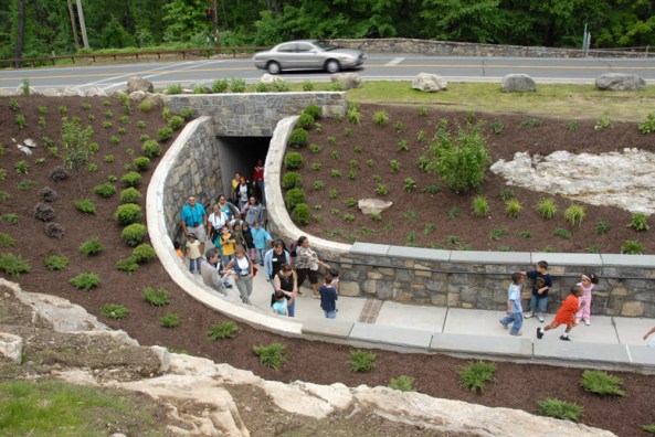 Walkway allows patrons to safely pass under Route 9W to visit the park’s zoo and swimming pool